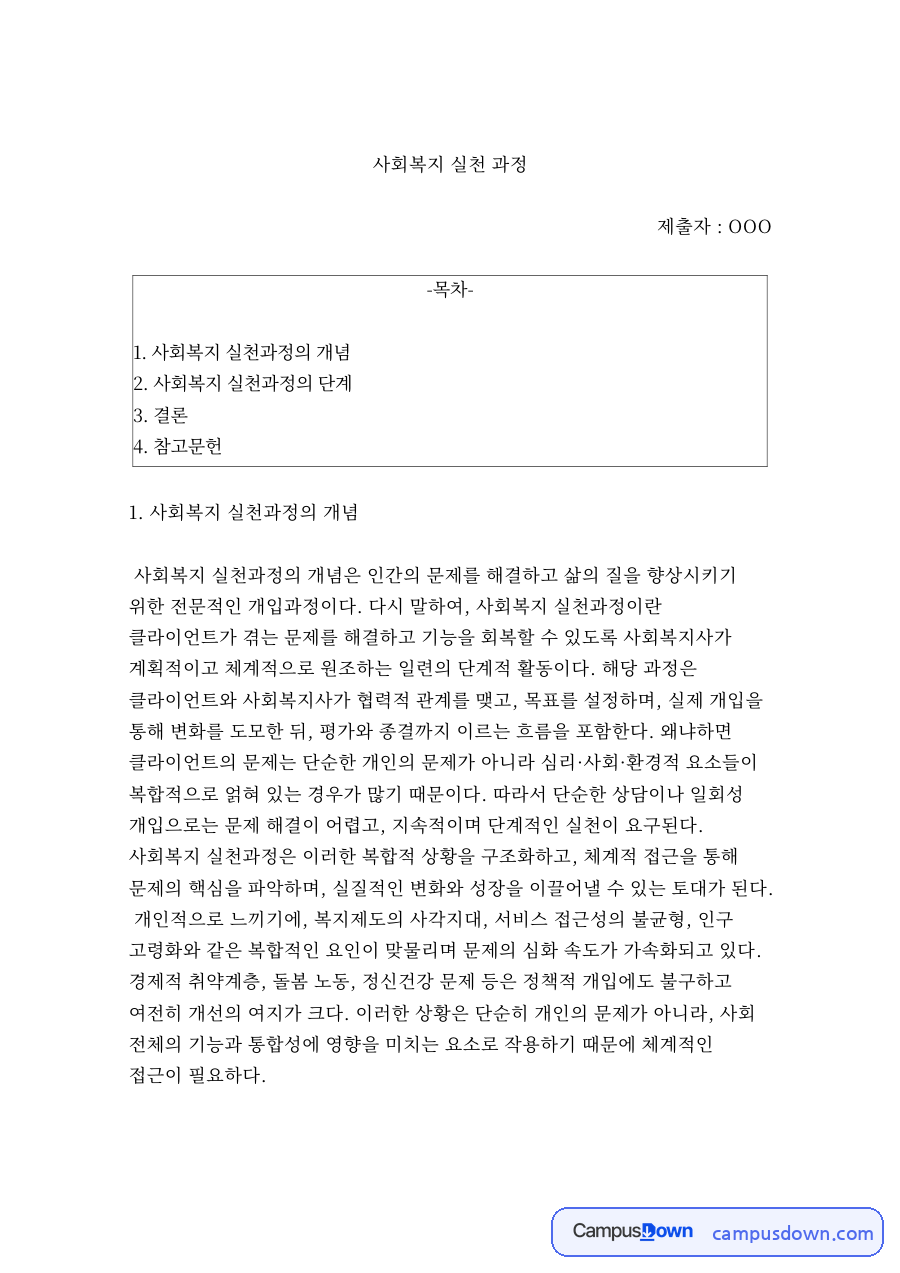 사회복지 실천 과정 자료의 첫 페이지 미리보기