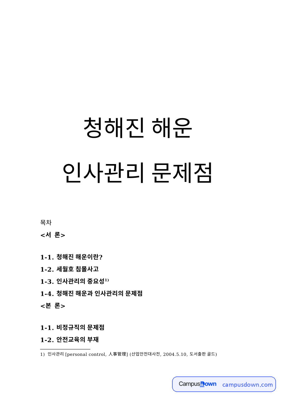인사관리 문제점 자료의 첫 페이지 미리보기