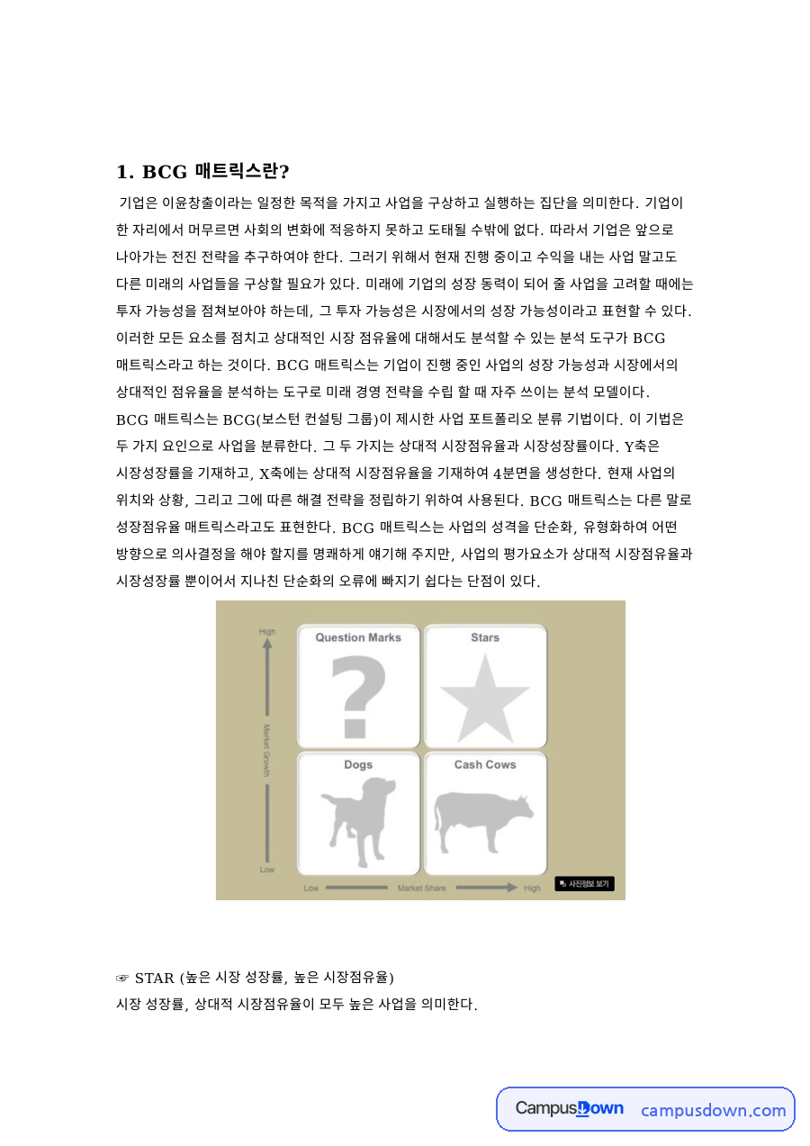 BCG 매트릭스란? 자료의 첫 페이지 미리보기