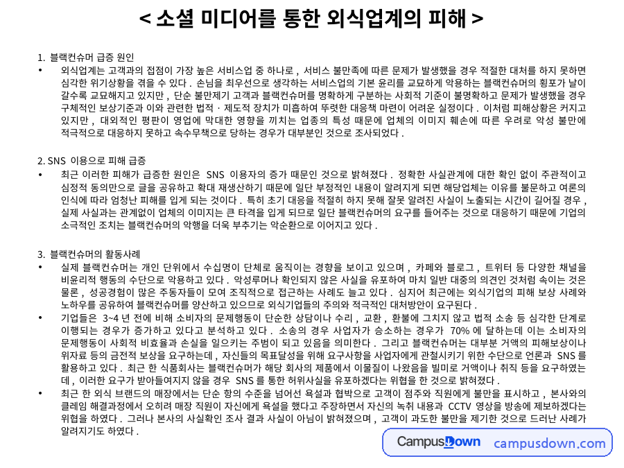 소셜 미디어를 통한 외식업계의 피해 자료의 첫 페이지 미리보기