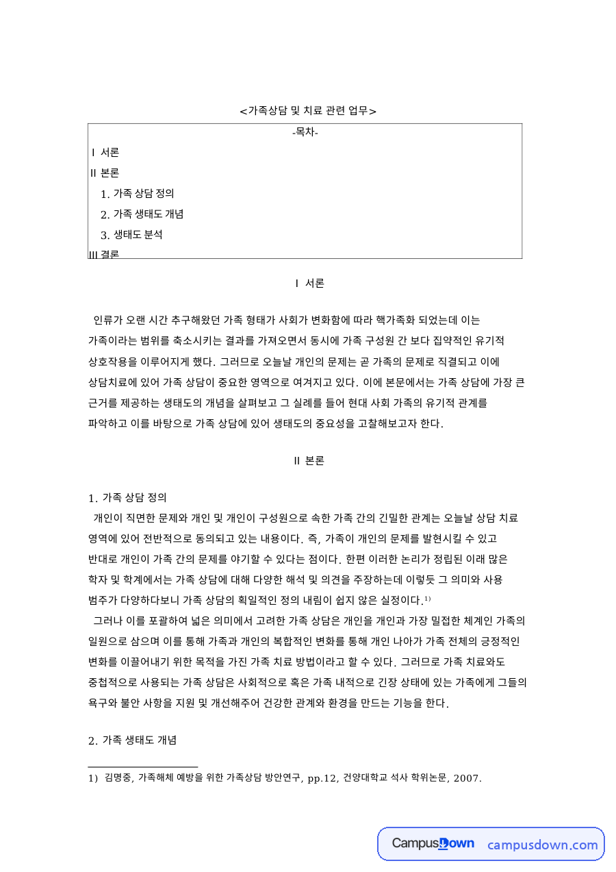 가족 생태도 개념: 상담·개인 중심 핵심 내용 정리 자료의 첫 페이지 미리보기