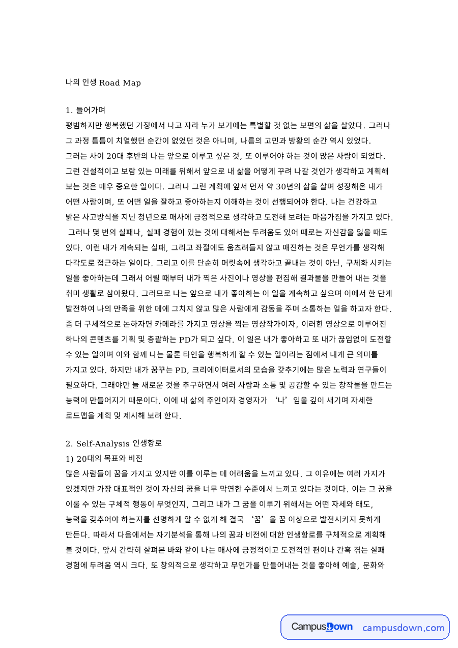 20대의 목표와 비전 핵심 개념과 주요 내용 정리 자료의 첫 페이지 미리보기