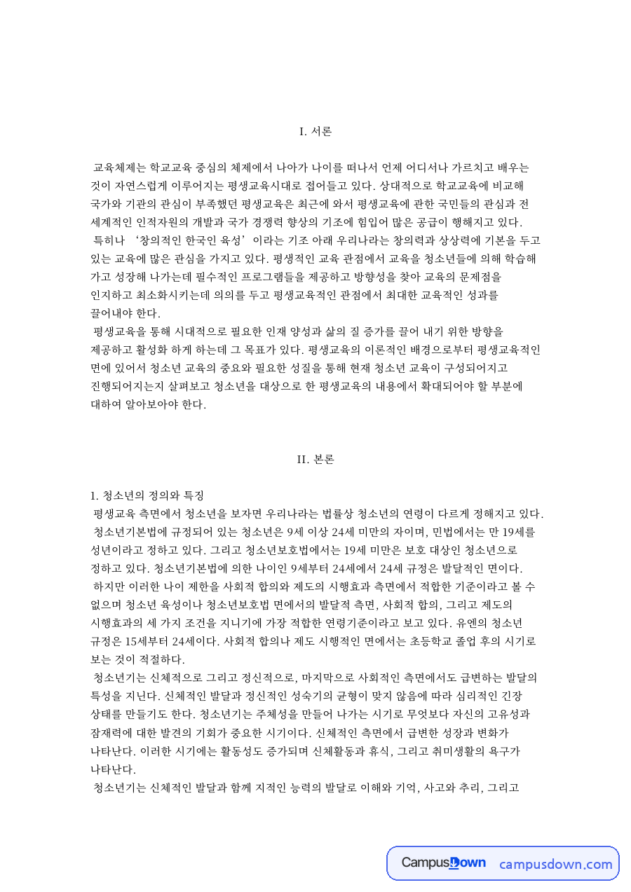 통합형 문화예술교육과 청소년의 정의와 특징 자료의 첫 페이지 미리보기