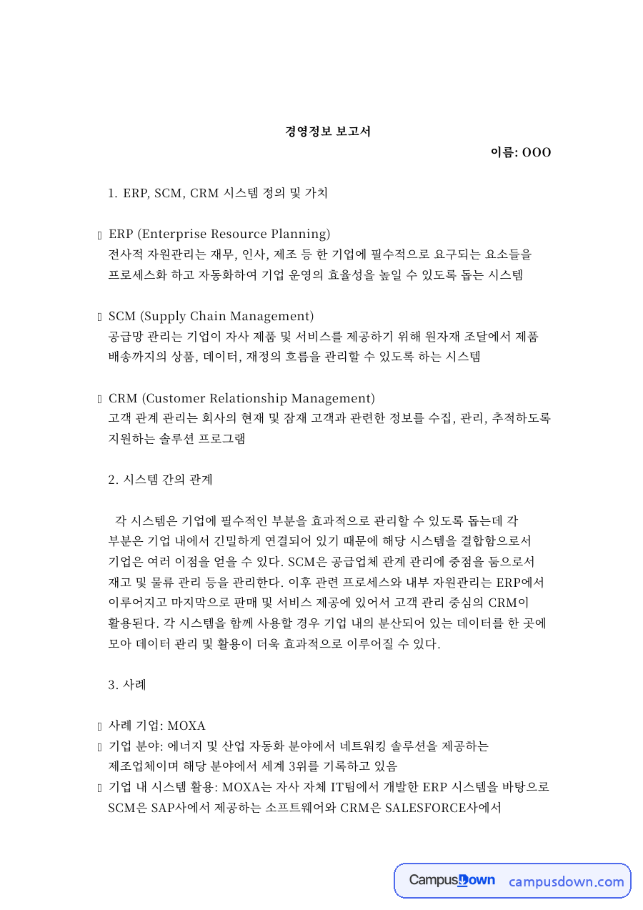 경영정보 보고서 자료의 첫 페이지 미리보기
