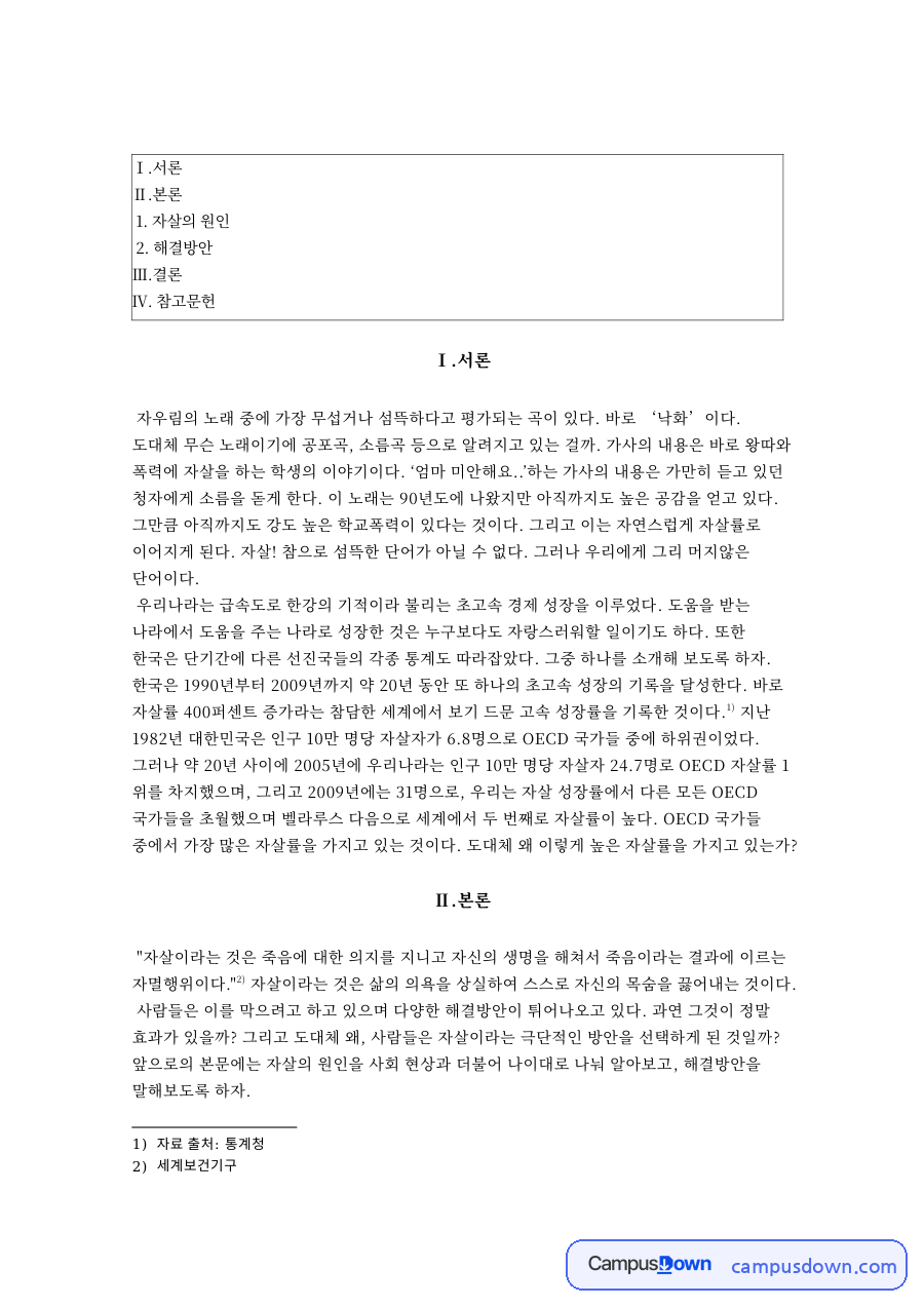 자살의 원인: 스트레스·사람 중심 핵심 내용 정리 자료의 첫 페이지 미리보기