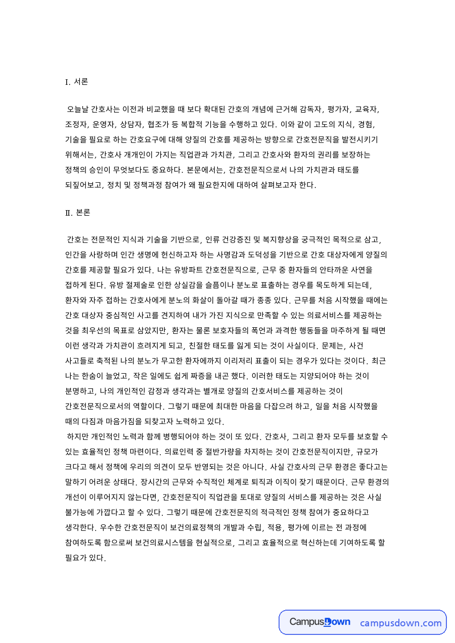 간호사와 간호전문직이, 정책과정 관련 핵심 내용 요약 정리 자료의 첫 페이지 미리보기