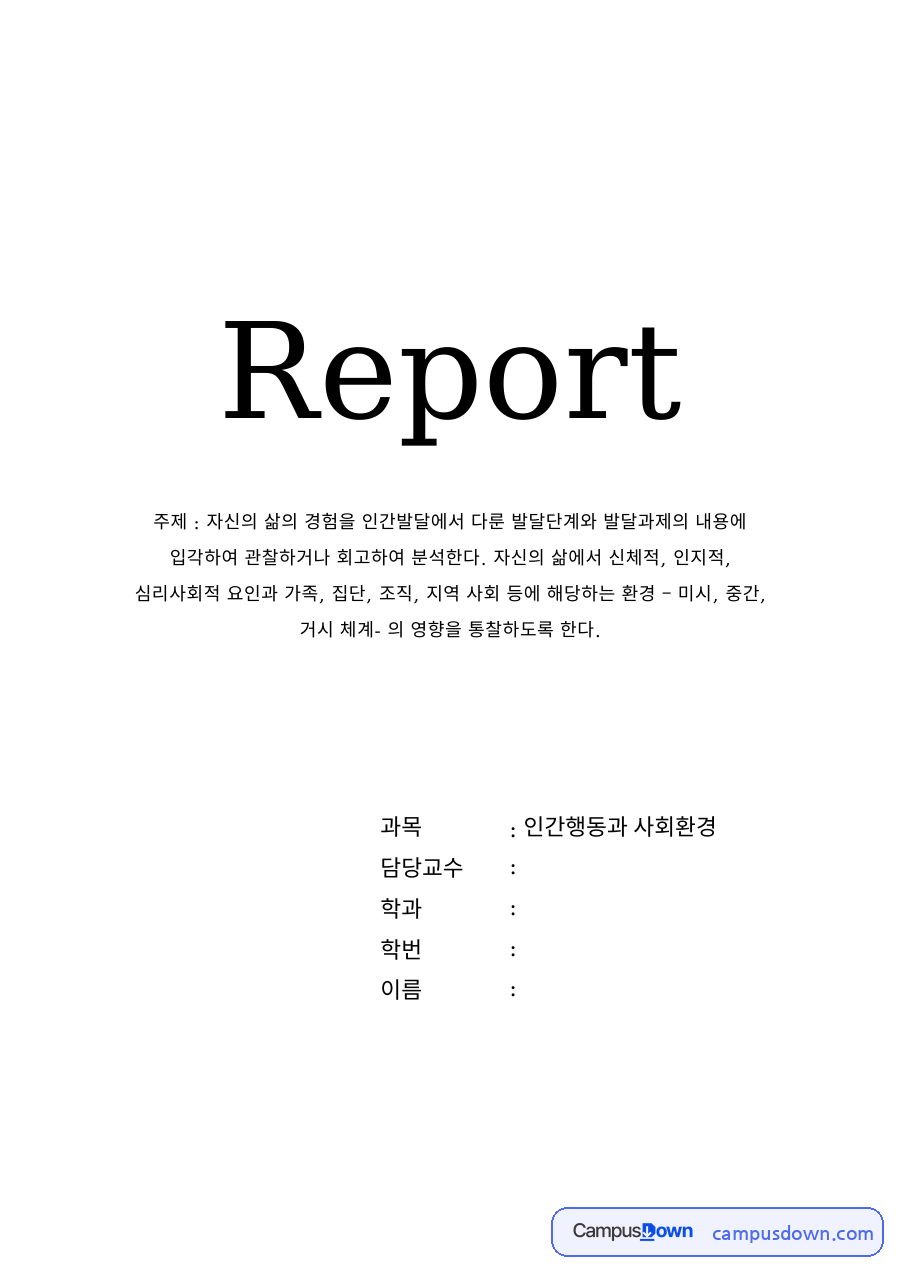 인간발달 과제 – 자신의 삶을 발달단계와 발달과제로 회고 분석 자료의 첫 페이지 미리보기