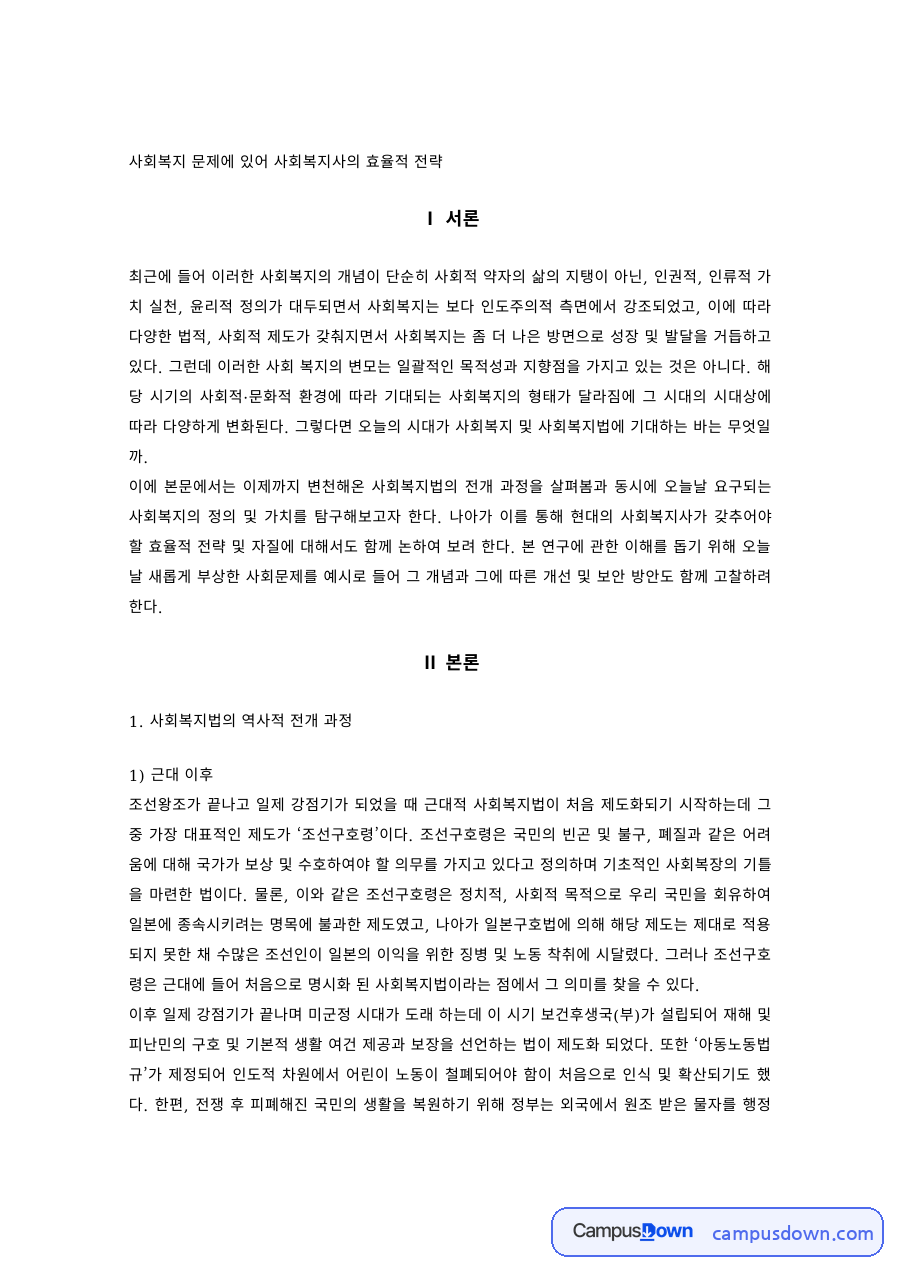 노인 치매 문제와 사회복지사의 효율적 전략 자료의 첫 페이지 미리보기