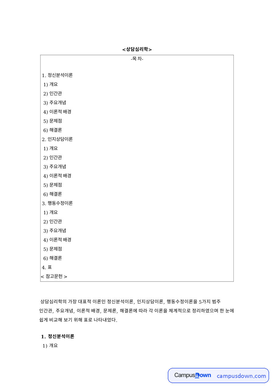 정신분석이론과 주요개념 자료의 첫 페이지 미리보기
