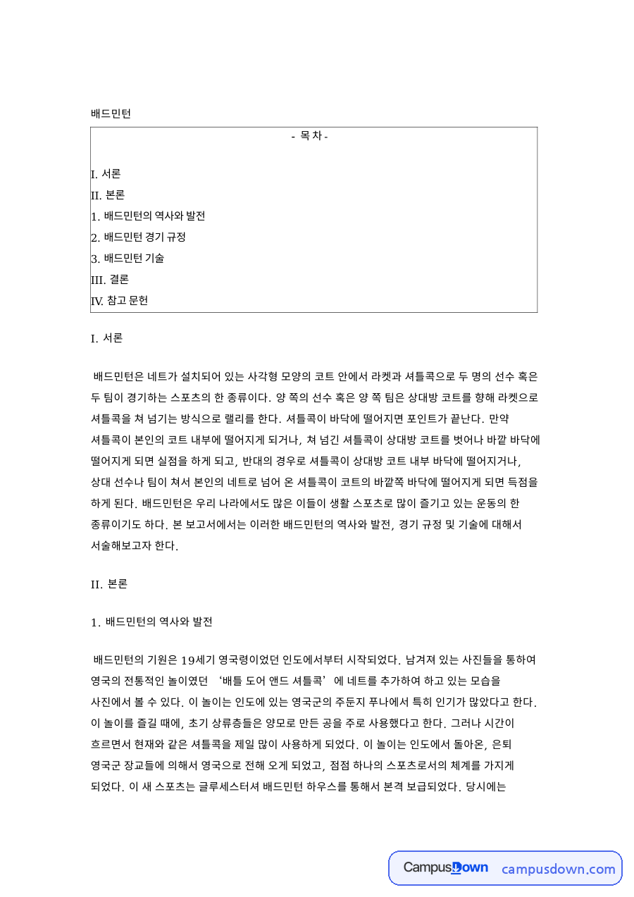 배드민턴 점수 계산과 코트 규격, 스트로크 기술 정리 자료의 첫 페이지 미리보기