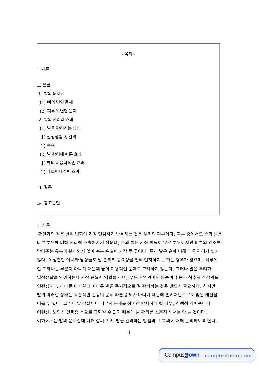 발 관리 방법과 효과 무지외반증 무좀 족욕 각질 관리 자료의 첫 페이지 미리보기