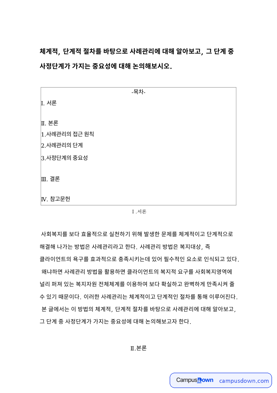 체계적, 단계적 절차를 바탕으로 사례관리 자료의 첫 페이지 미리보기