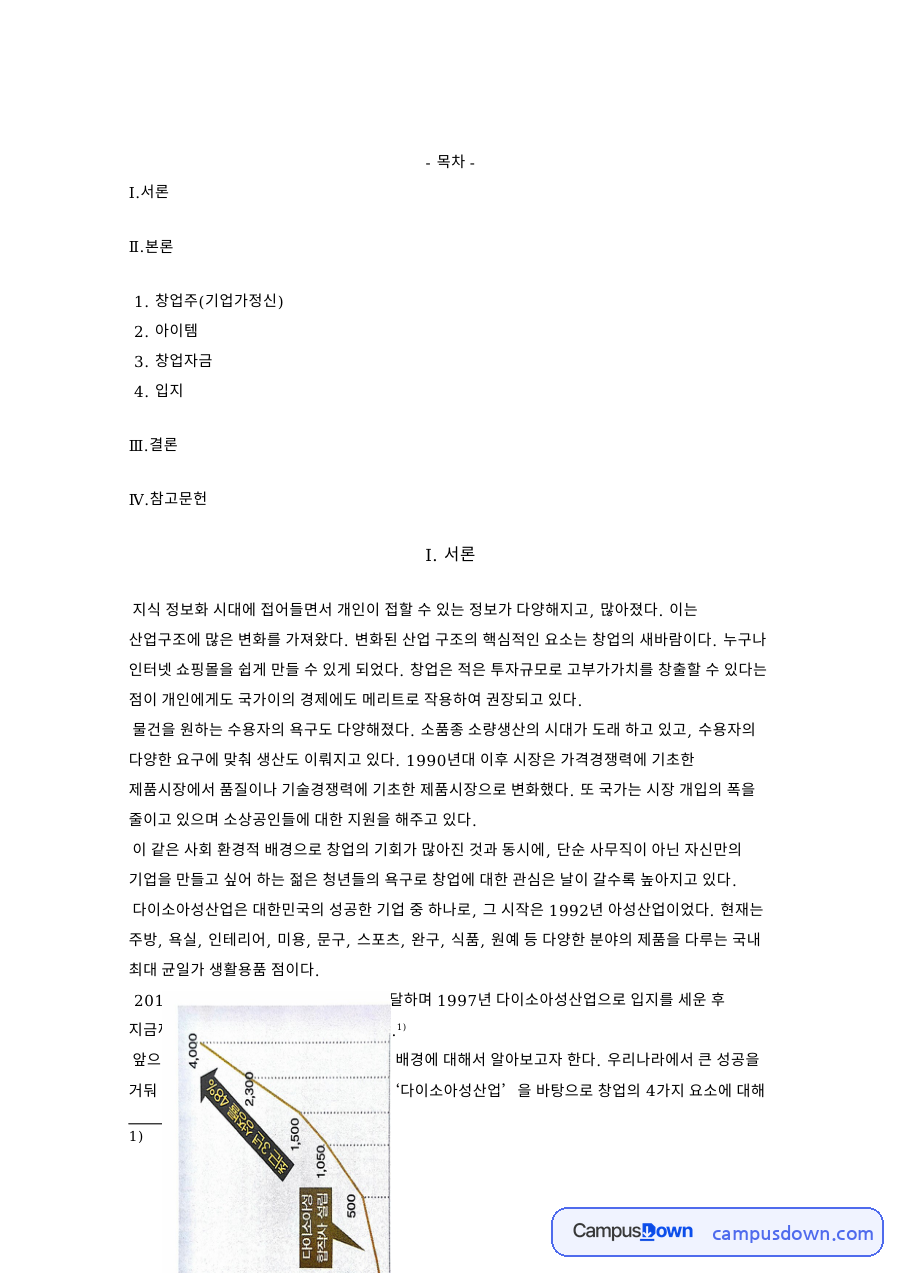 창업자금과 입지 분석, 다이소 아이템 1000원숍 창업 사례 자료의 첫 페이지 미리보기