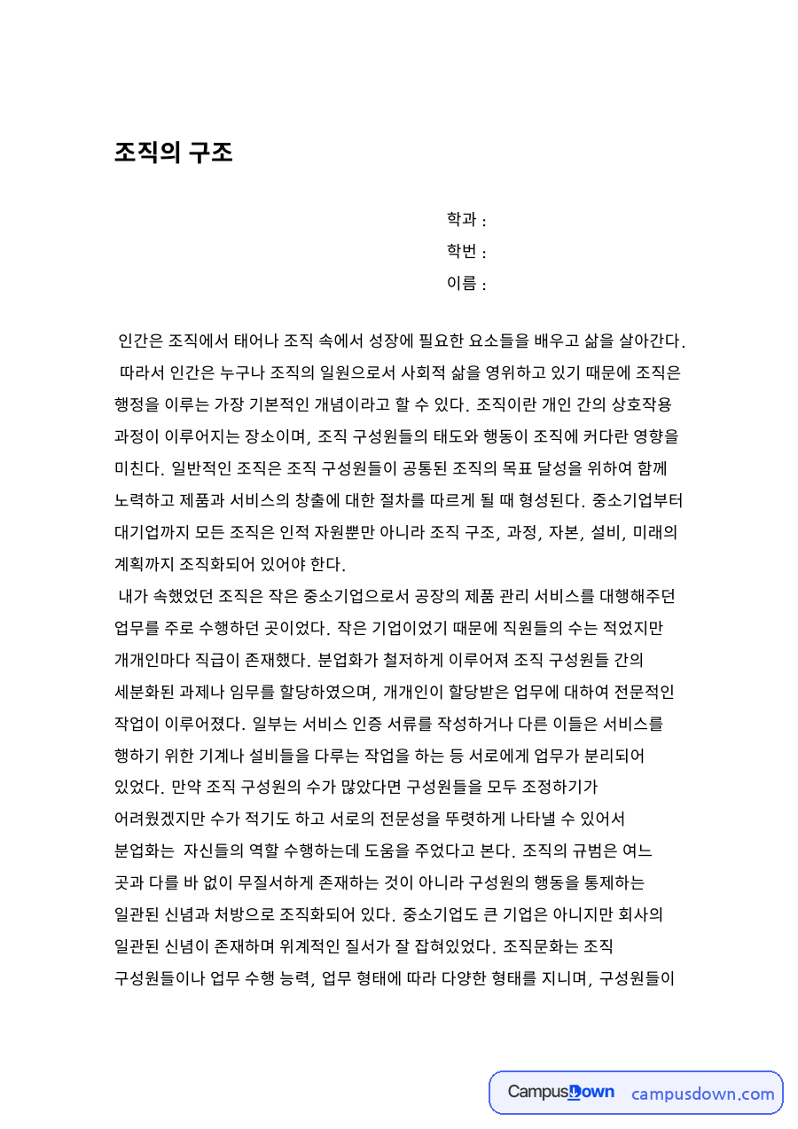 조직의 구조 자료의 첫 페이지 미리보기