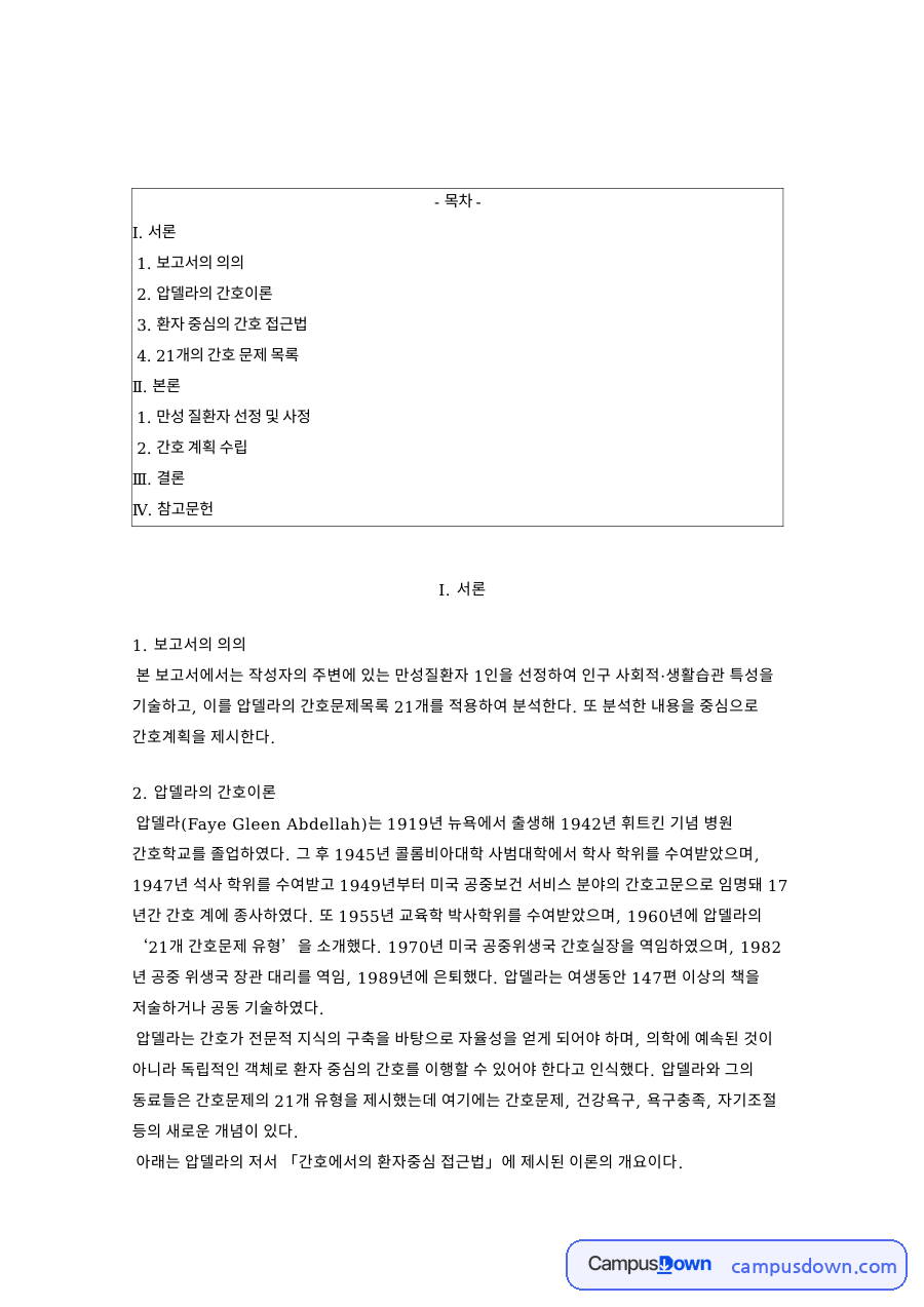 환자 중심의 간호 접근법 핵심 개념과 주요 내용 정리 자료의 첫 페이지 미리보기