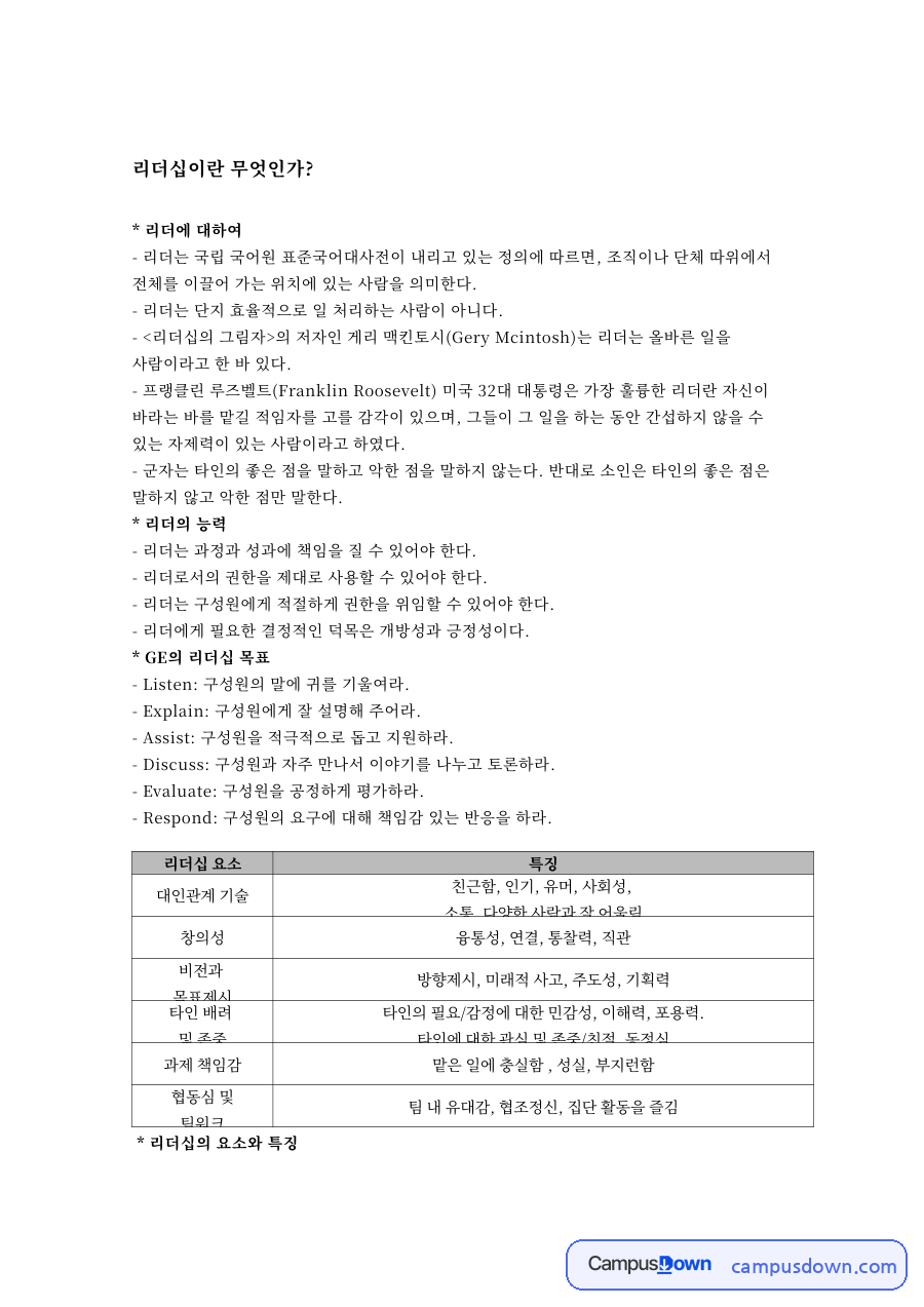 리더십 이론과 종류 – 특성 이론·행동 이론·상황 이론·리더-구성원 교환 이론 자료의 첫 페이지 미리보기