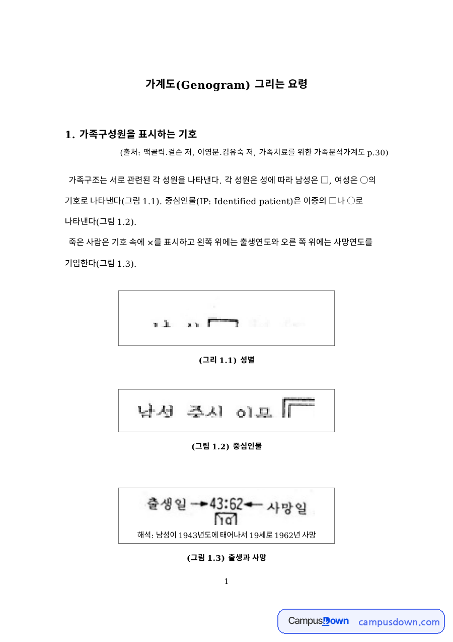 가족구성원을 표시하는 기호 핵심 개념과 주요 내용 정리 자료의 첫 페이지 미리보기