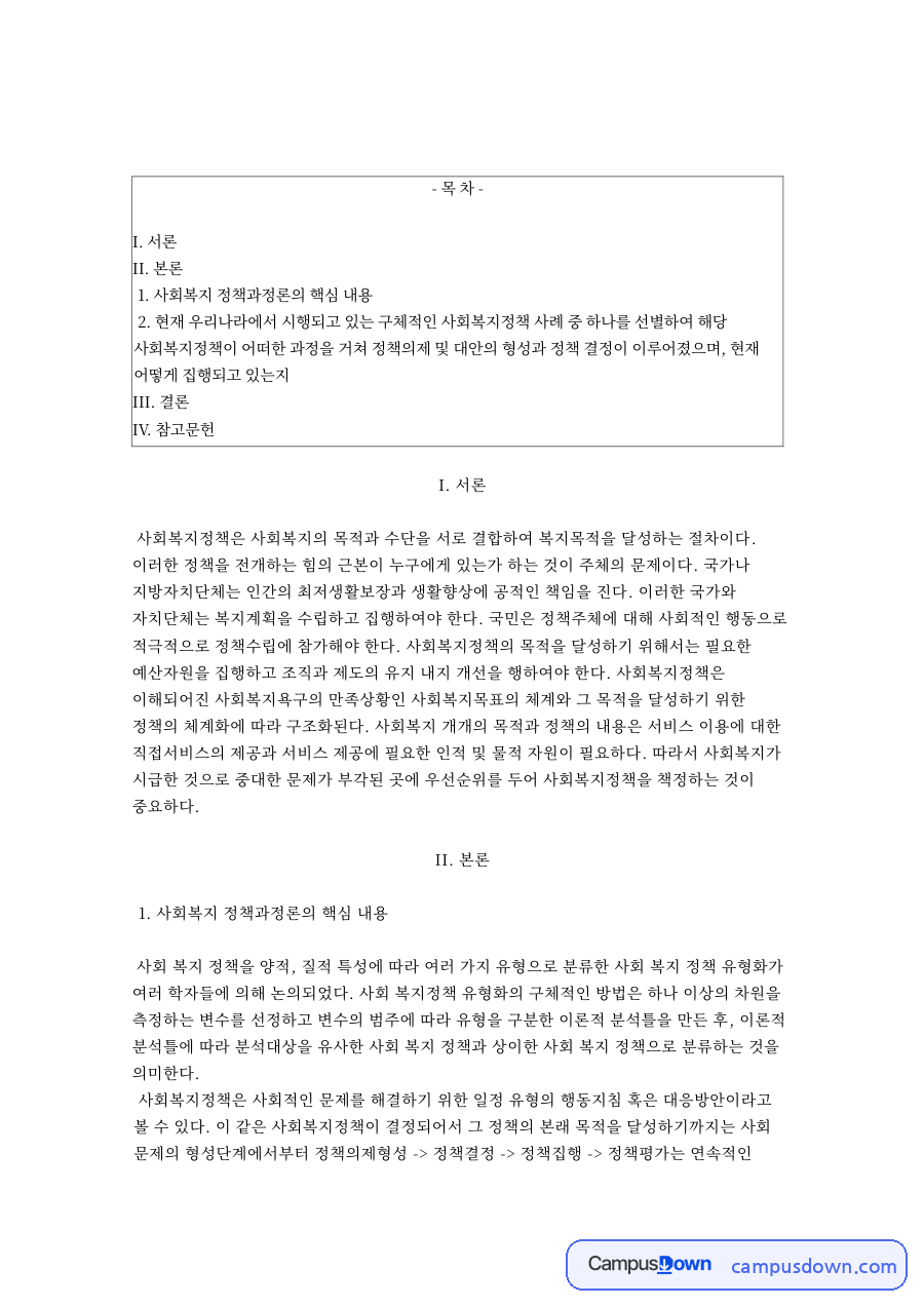 사회복지 정책과정론 핵심 내용과 정책 사례 분석 자료의 첫 페이지 미리보기