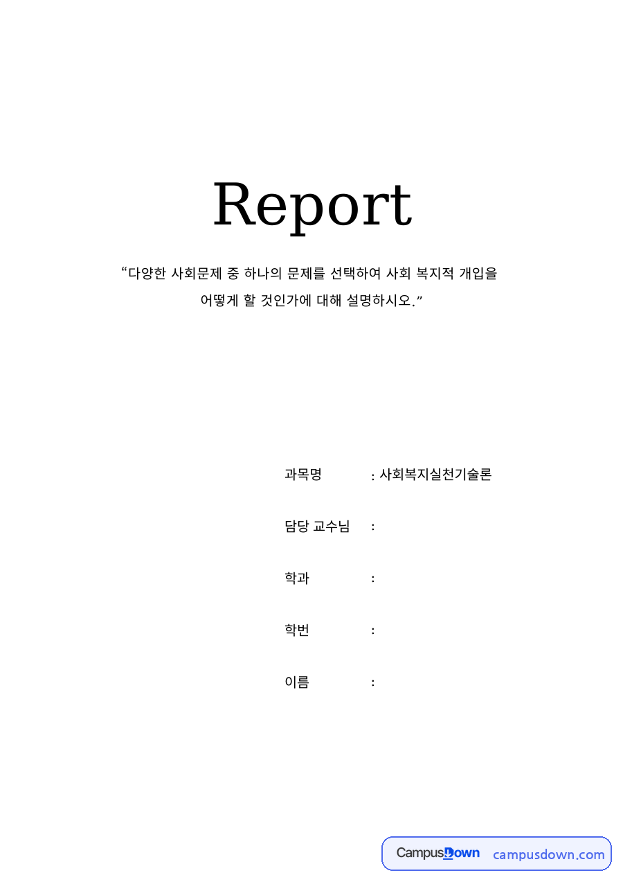 다문화가정의 문제점과 사회복지적 개입 방안 자료의 첫 페이지 미리보기