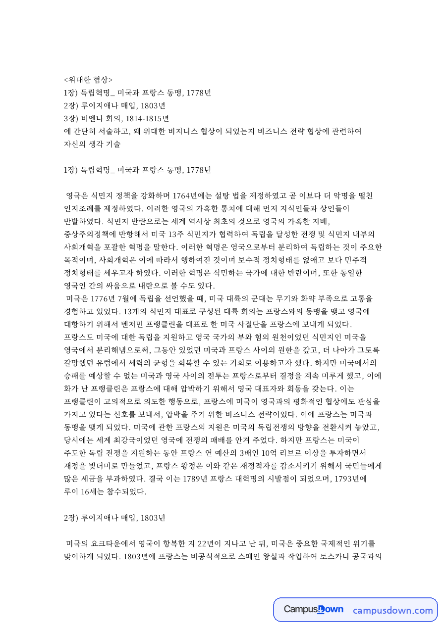 협상 전략 사례로 보는 루이지애나 매입과 비엔나 회의 정리 자료의 첫 페이지 미리보기