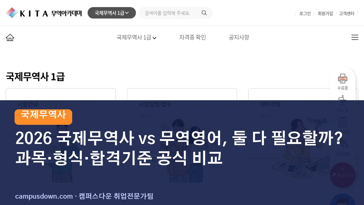 2026 국제무역사 vs 무역영어, 둘 다 필요할까? 과목·형식·합격기준 공식 비교