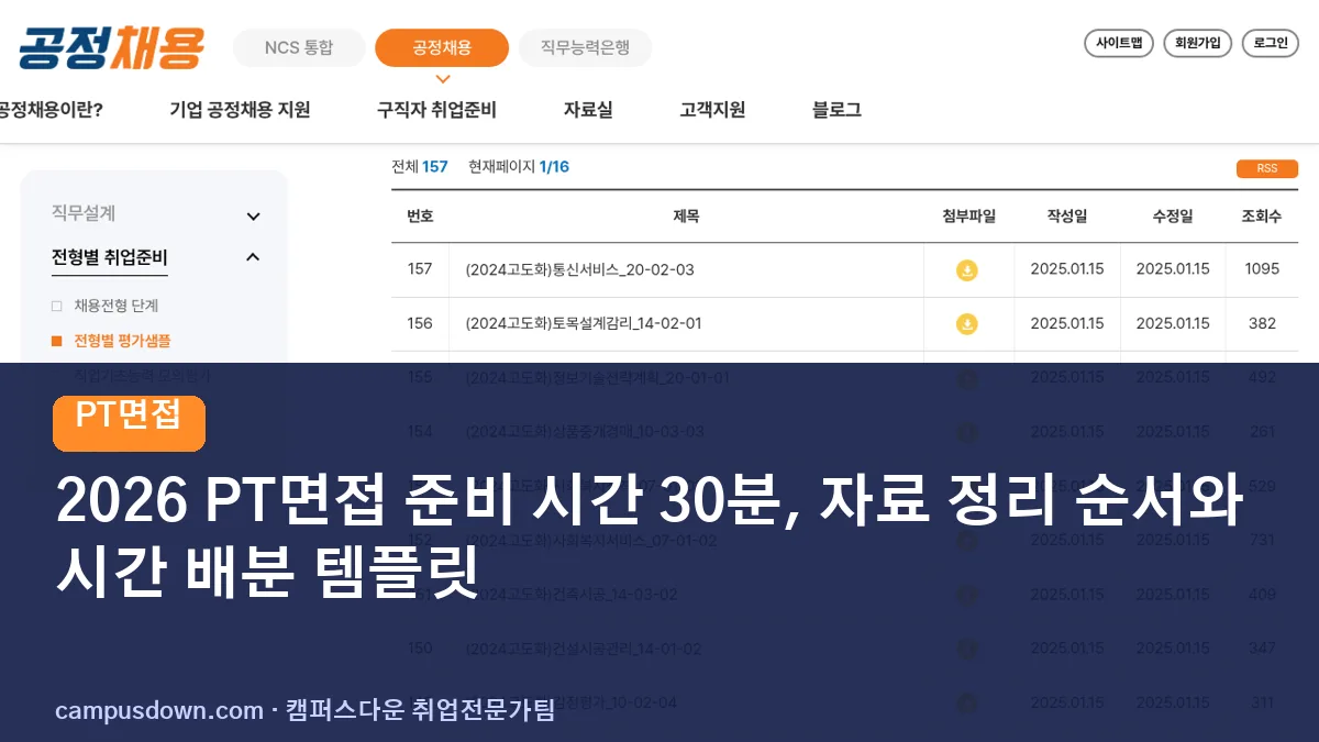 2026 PT면접 준비 시간 30분, 자료 정리 순서와 시간 배분 템플릿