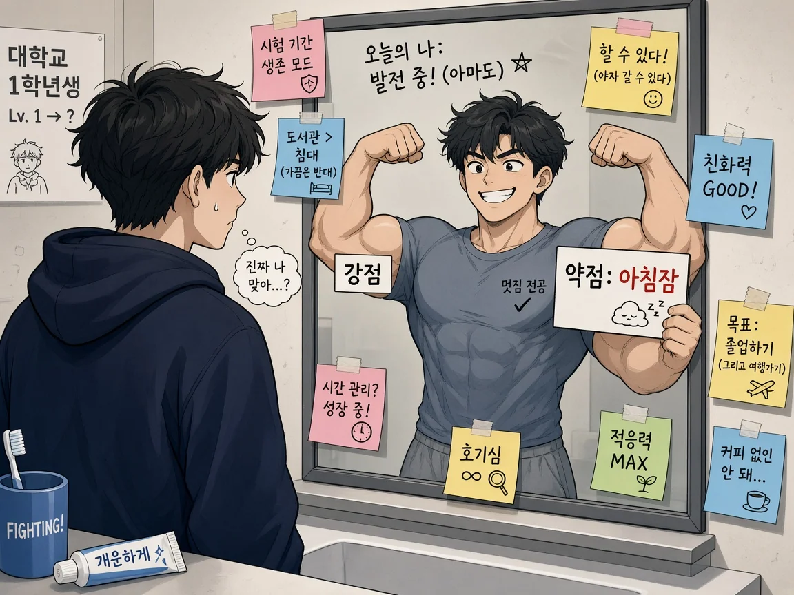 대학생 자기 강점 약점 거울 일러스트