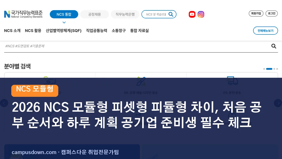 2026 NCS 모듈형 피셋형 피듈형 차이, 처음 공부 순서와 하루 계획 공기업 준비생 필수 체크