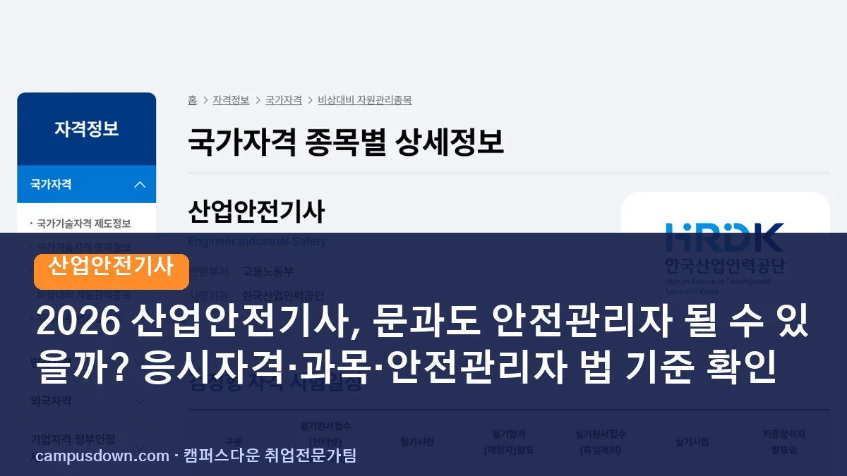 2026 산업안전기사, 문과도 안전관리자 될 수 있을까? 응시자격·과목·안전관리자 법 기준 확인