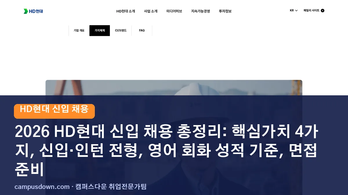2026 HD현대 신입 채용 총정리: 핵심가치 4가지, 신입·인턴 전형, 영어 회화 성적 기준, 면접 준비