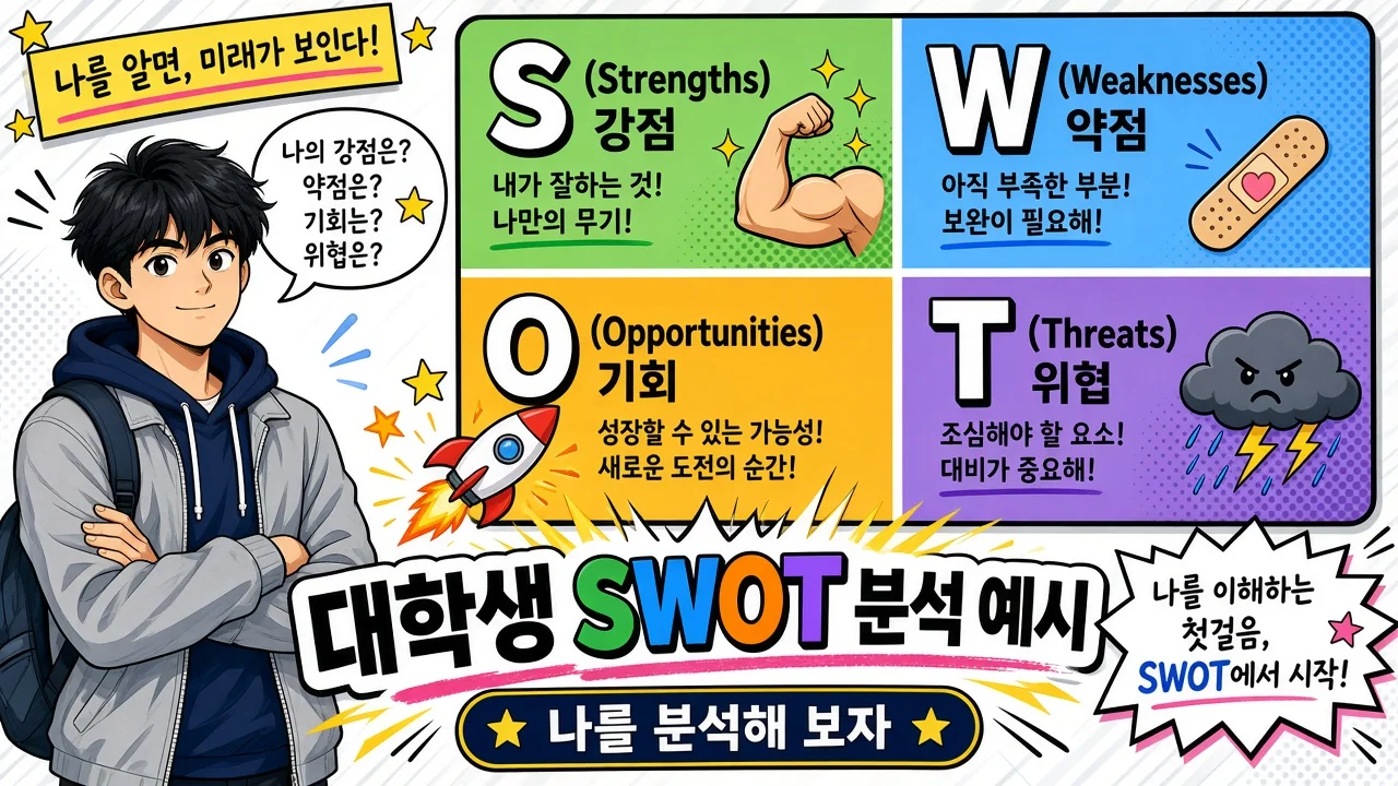 대학생 SWOT 분석 예시, 나를 분석하면 자소서가 쉬워진다 (작성법·전략 조합·면접 활용)