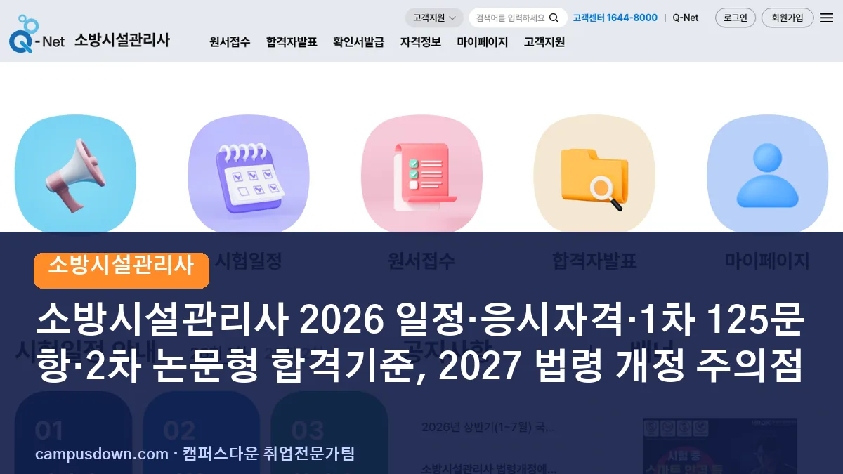 소방시설관리사 2026 일정·응시자격·1차 125문항·2차 논문형 합격기준, 2027 법령 개정 주의점