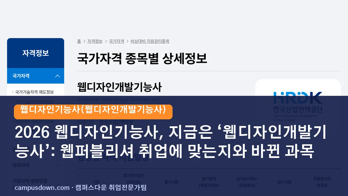 2026 웹디자인기능사, 지금은 ‘웹디자인개발기능사’: 웹퍼블리셔 취업에 맞는지와 바뀐 과목