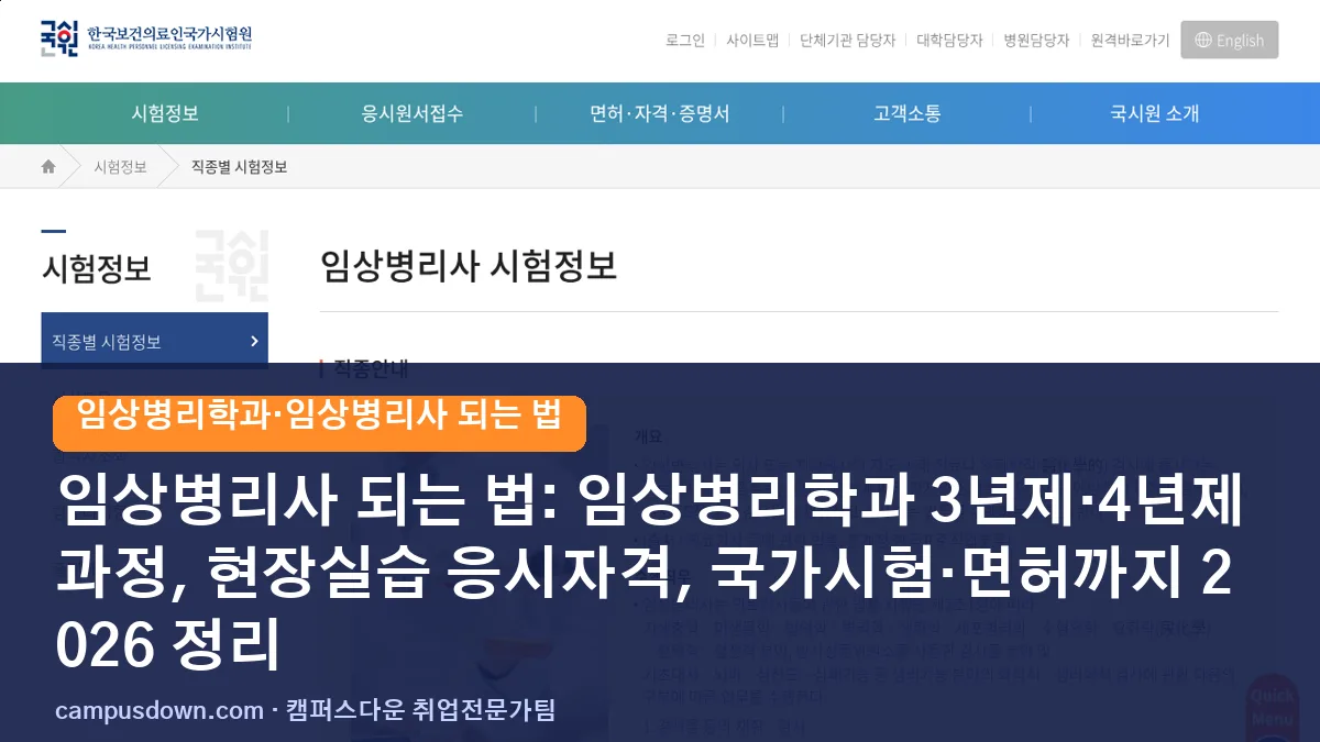 임상병리사 되는 법: 임상병리학과 3년제·4년제 과정, 현장실습 응시자격, 국가시험·면허까지 2026 정리