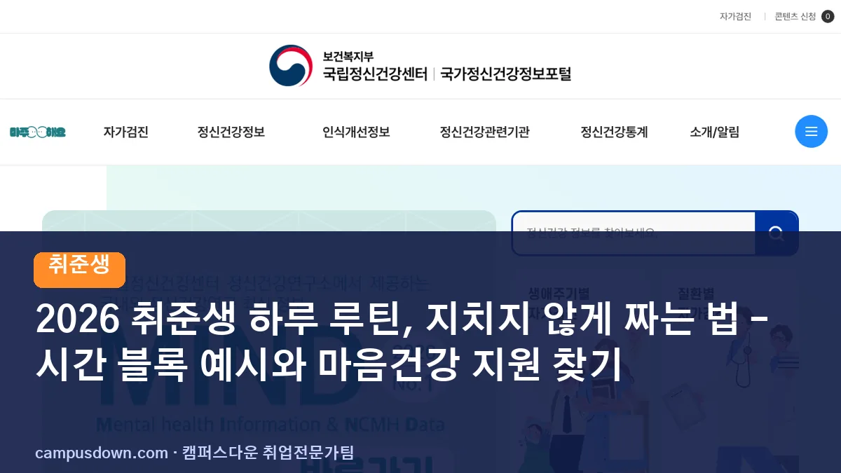 2026 취준생 하루 루틴, 지치지 않게 짜는 법 – 시간 블록 예시와 마음건강 지원 찾기
