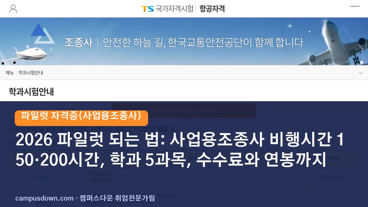 2026 파일럿 되는 법: 사업용조종사 비행시간 150·200시간, 학과 5과목, 수수료와 연봉까지