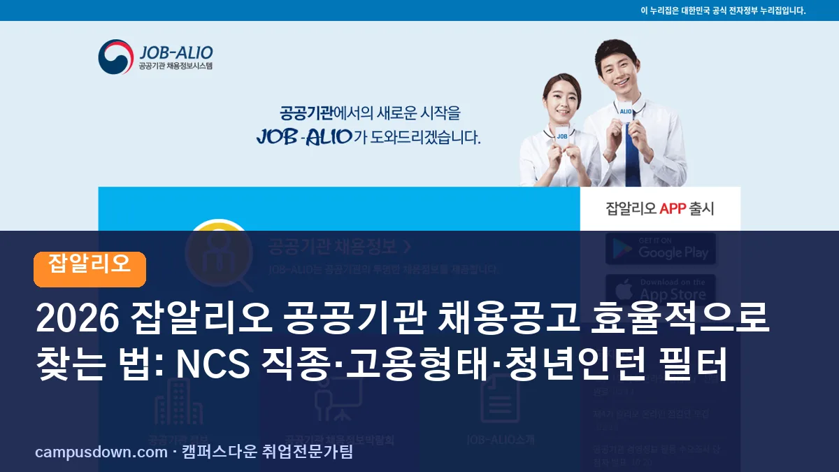 2026 잡알리오 공공기관 채용공고 효율적으로 찾는 법: NCS 직종·고용형태·청년인턴 필터