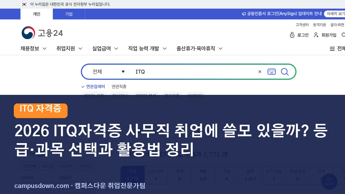 2026 ITQ자격증 사무직 취업에 쓸모 있을까? 등급·과목 선택과 활용법 정리