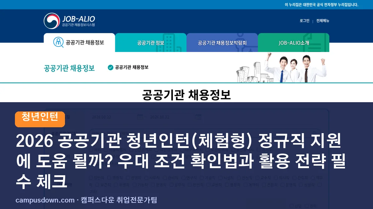 2026 공공기관 청년인턴(체험형) 정규직 지원에 도움 될까? 우대 조건 확인법과 활용 전략 필수 체크