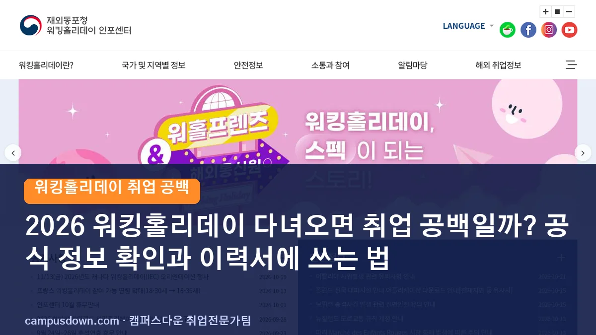 2026 워킹홀리데이 다녀오면 취업 공백일까? 공식 정보 확인과 이력서에 쓰는 법