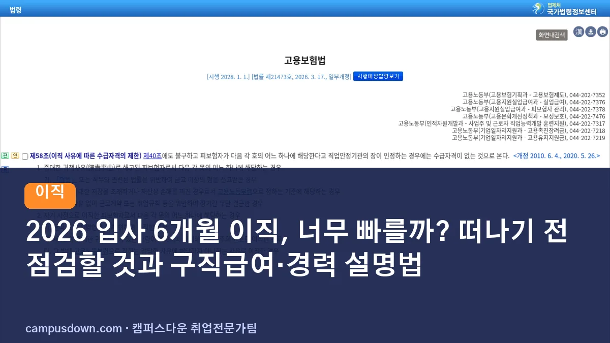 2026 입사 6개월 이직, 너무 빠를까? 떠나기 전 점검할 것과 구직급여·경력 설명법
