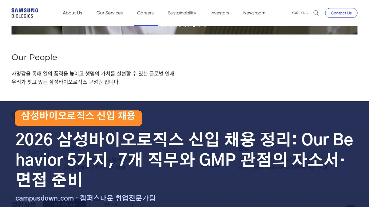 2026 삼성바이오로직스 신입 채용 정리: Our Behavior 5가지, 7개 직무와 GMP 관점의 자소서·면접 준비