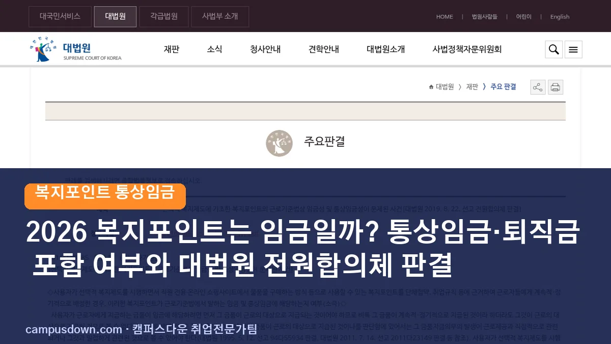 2026 복지포인트는 임금일까? 통상임금·퇴직금 포함 여부와 대법원 전원합의체 판결