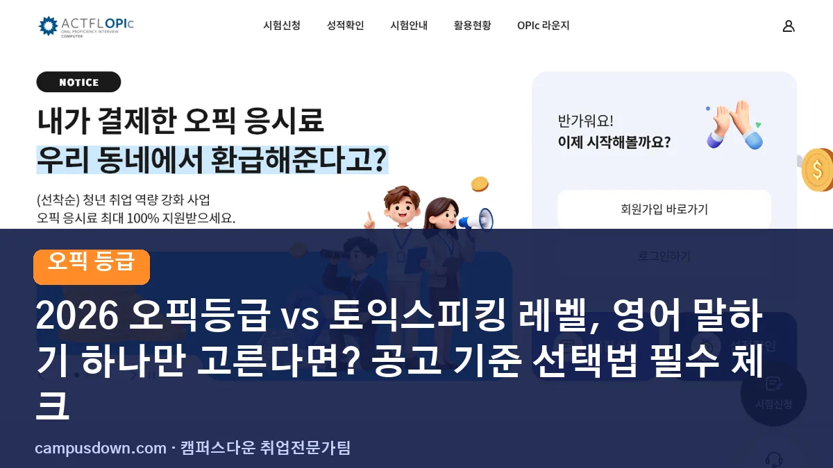 2026 오픽등급 vs 토익스피킹 레벨, 영어 말하기 하나만 고른다면? 공고 기준 선택법 필수 체크
