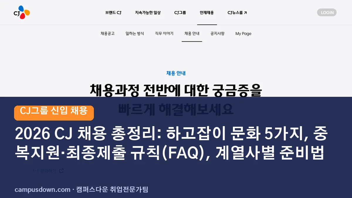 2026 CJ 채용 총정리: 하고잡이 문화 5가지, 중복지원·최종제출 규칙(FAQ), 계열사별 준비법