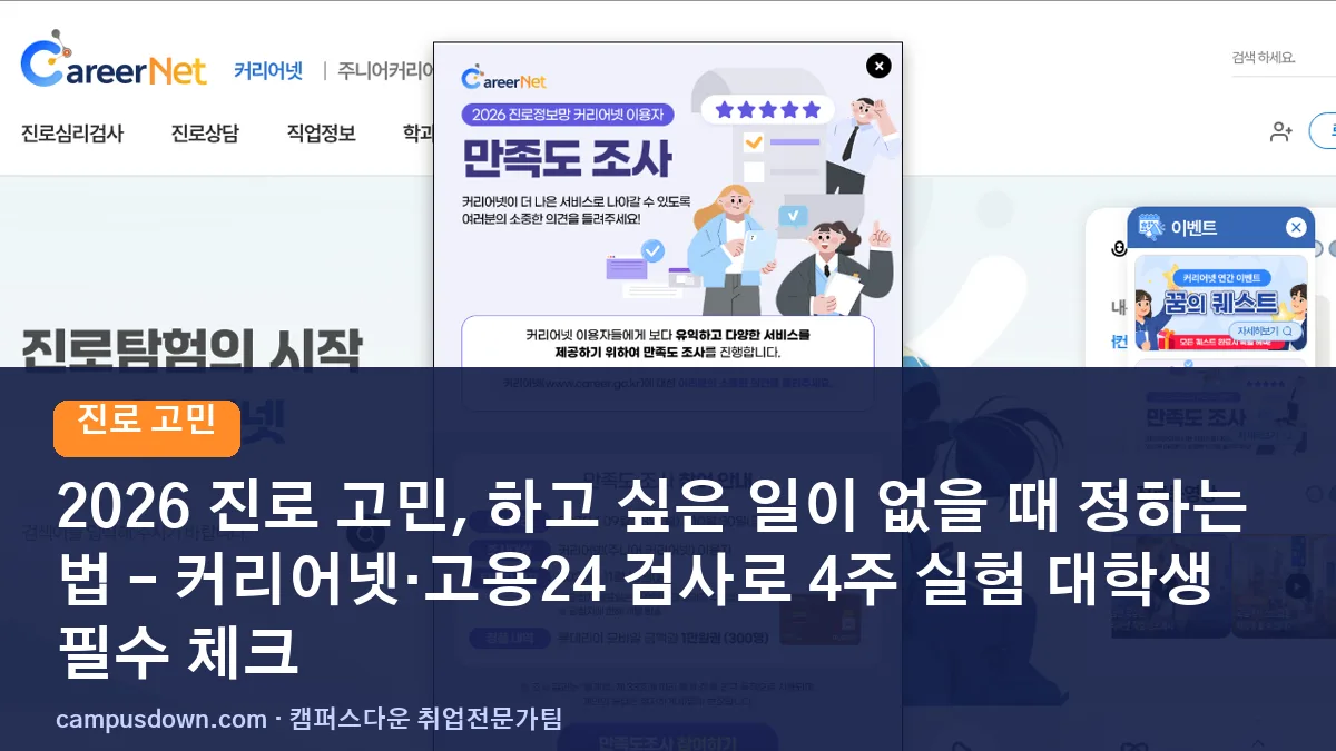 2026 진로 고민, 하고 싶은 일이 없을 때 정하는 법 – 커리어넷·고용24 검사로 4주 실험 대학생 필수 체크