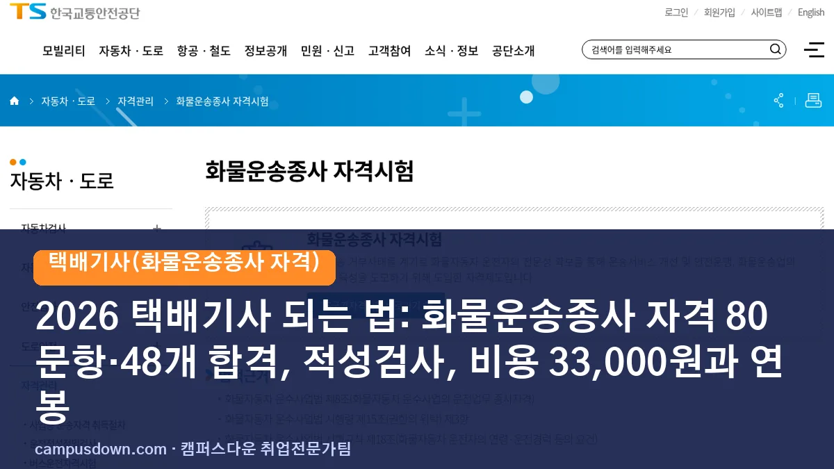 2026 택배기사 되는 법: 화물운송종사 자격 80문항·48개 합격, 적성검사, 비용 33,000원과 연봉