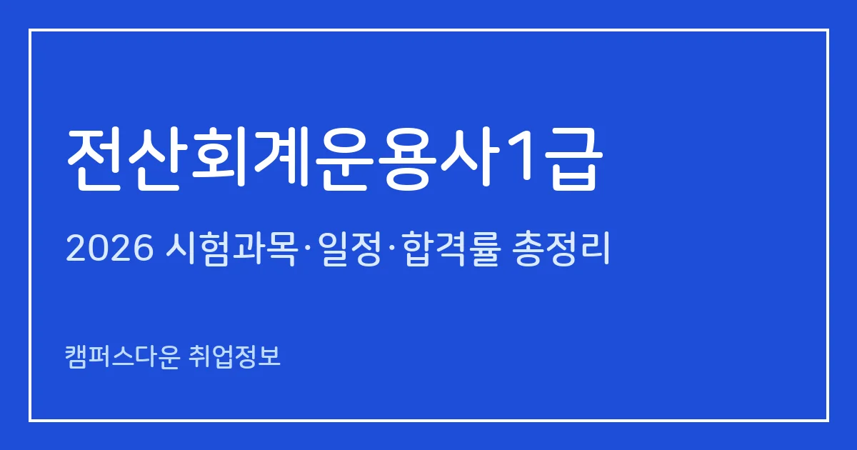 전산회계운용사1급 2026 총정리: 필기 재무회계·원가관리회계·세무회계 60문항 80분·실기 100분, 합격기준·수험료·상시 일정