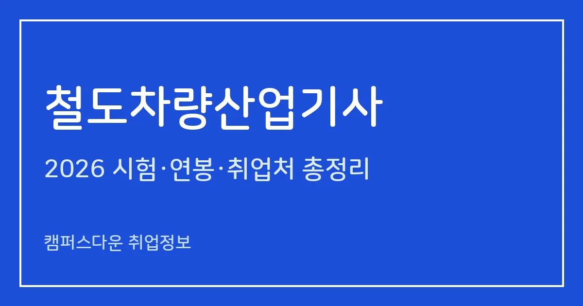 철도차량산업기사 2026 총정리: 필기 3과목·실기 필답형+작업형(CAD), 응시료 19,400원·49,500원, 합격률 15%·0%
