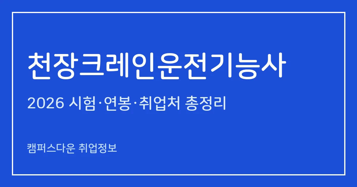 천장크레인운전기능사 2026 총정리: 필기 60문항·실기 7분 작업형, 응시료 14,500원·23,200원, 합격률 88.1%·68.1%